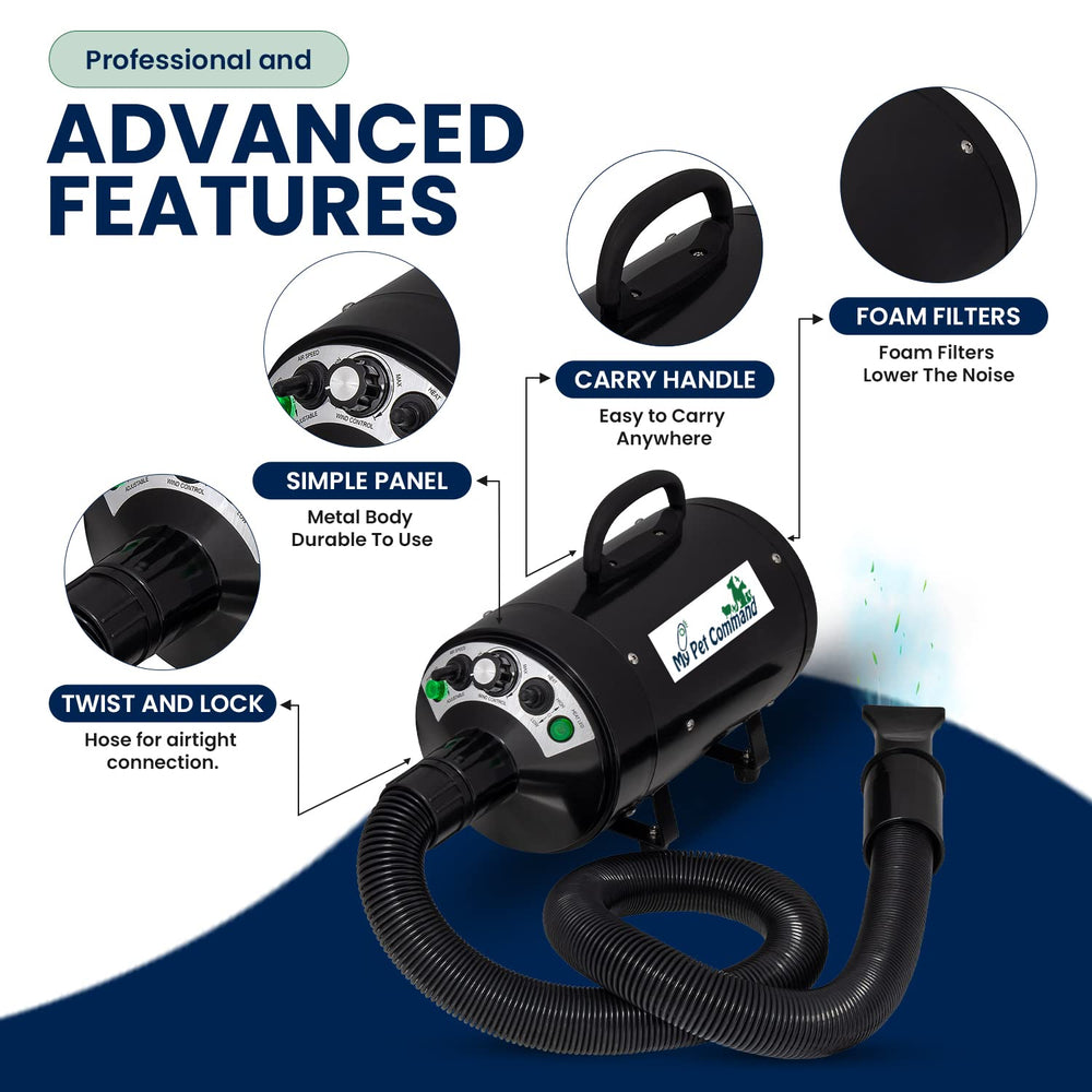 My Pet Command hot and cold air settings enable customized drying