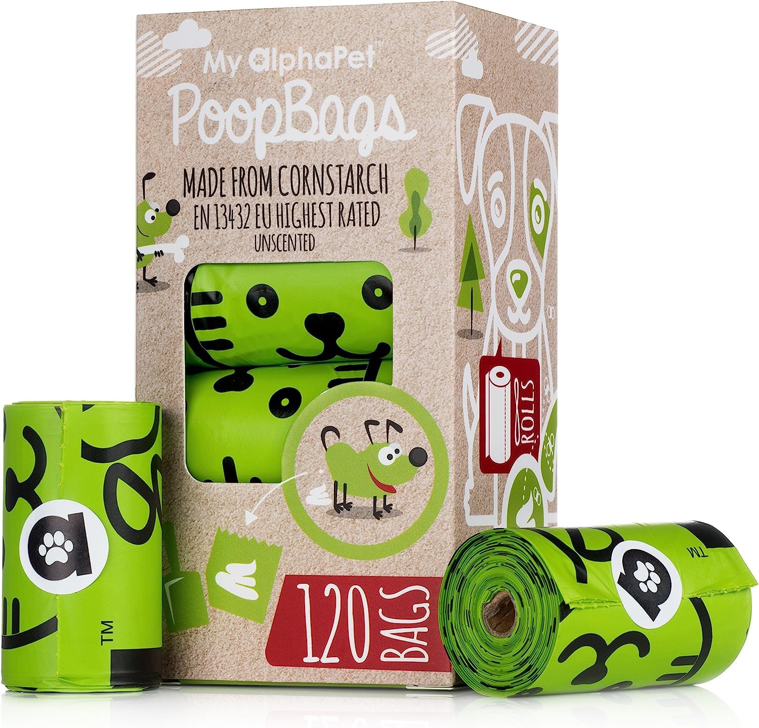 My AlphaPet compostable dog poop bags roll for mess-free cleanup on walks
