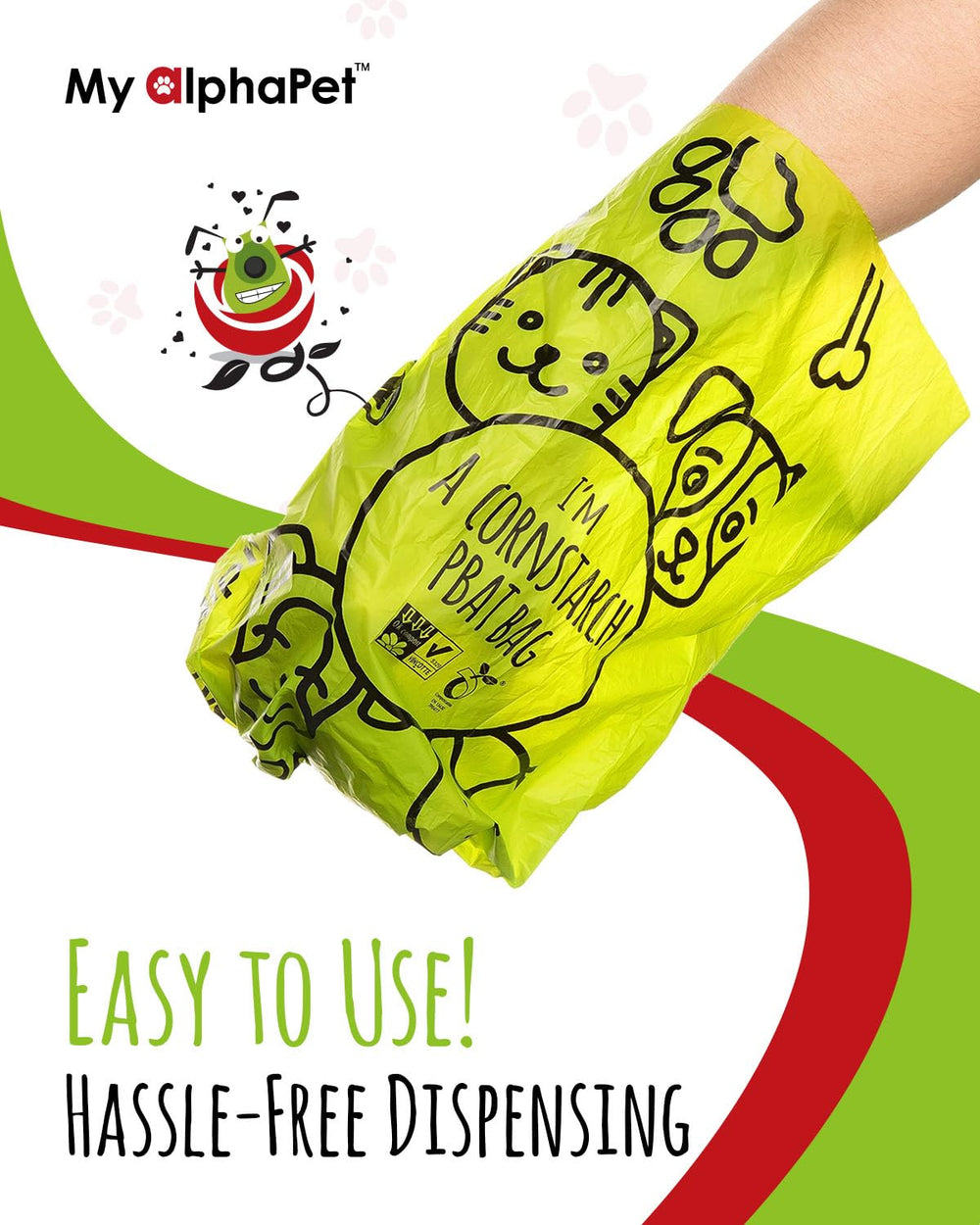 My AlphaPet cornstarch bags offer an eco-friendly disposal option