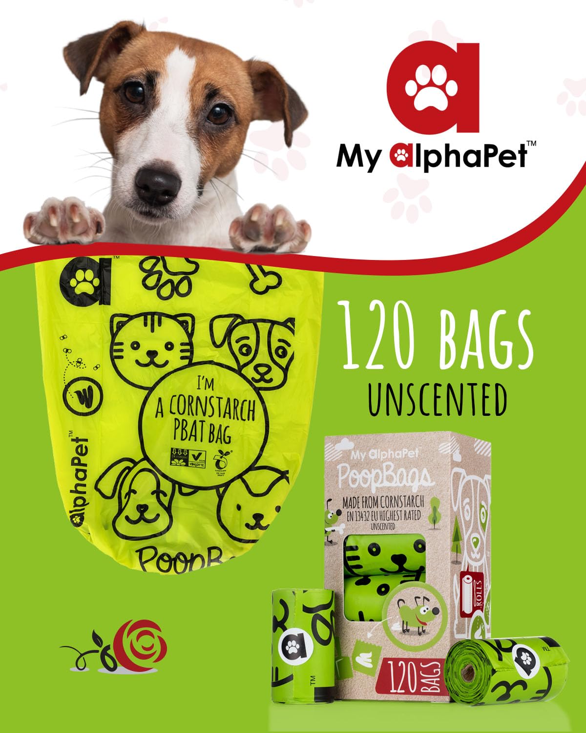 My AlphaPet home compost certified bags ready for safe home composting