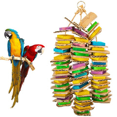 MYFAMIREA parrot toy with natural wood and cardboard for safe chewing.