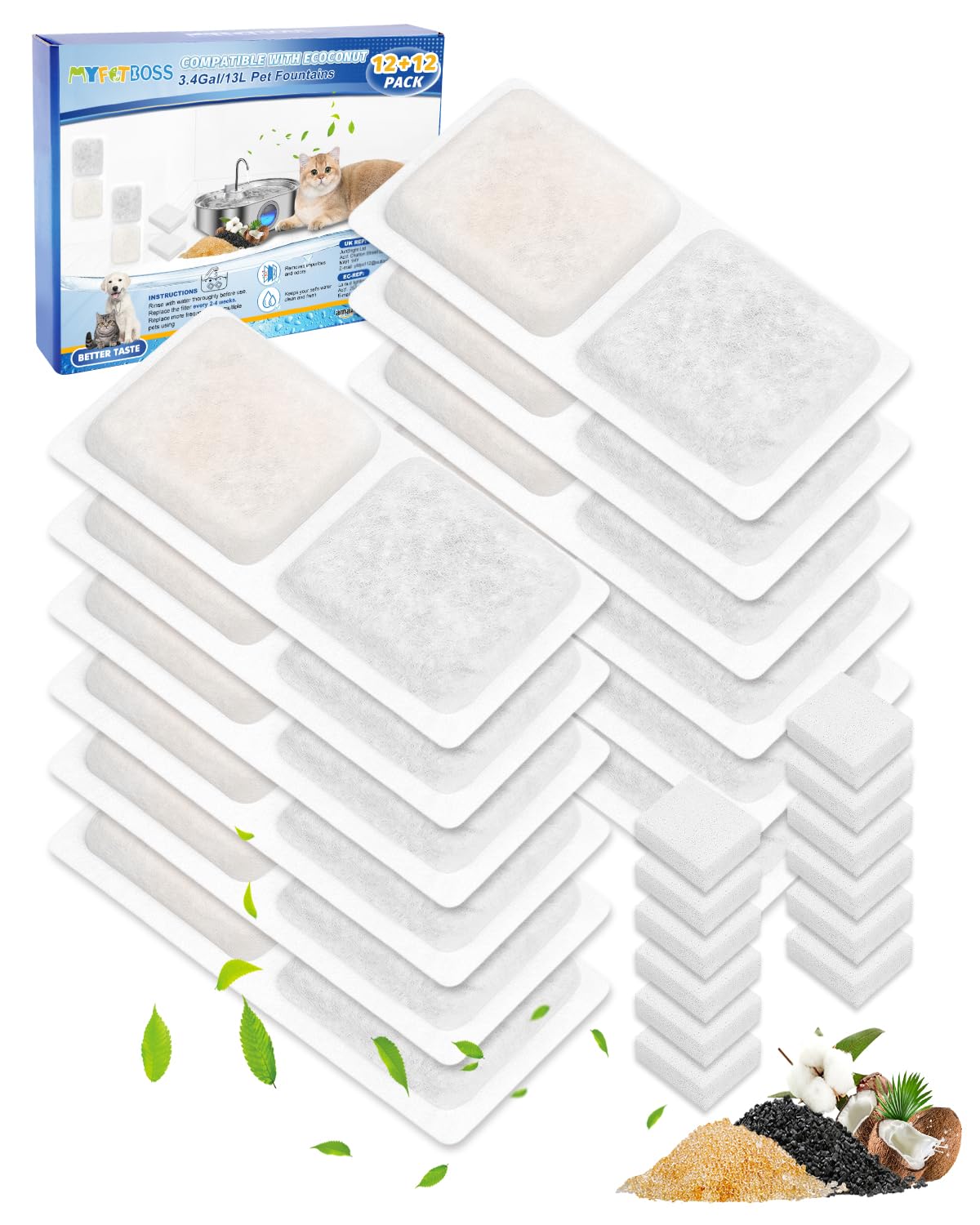 MyfatBOSS carbon filters for large dog fountains reduce odors and impurities.