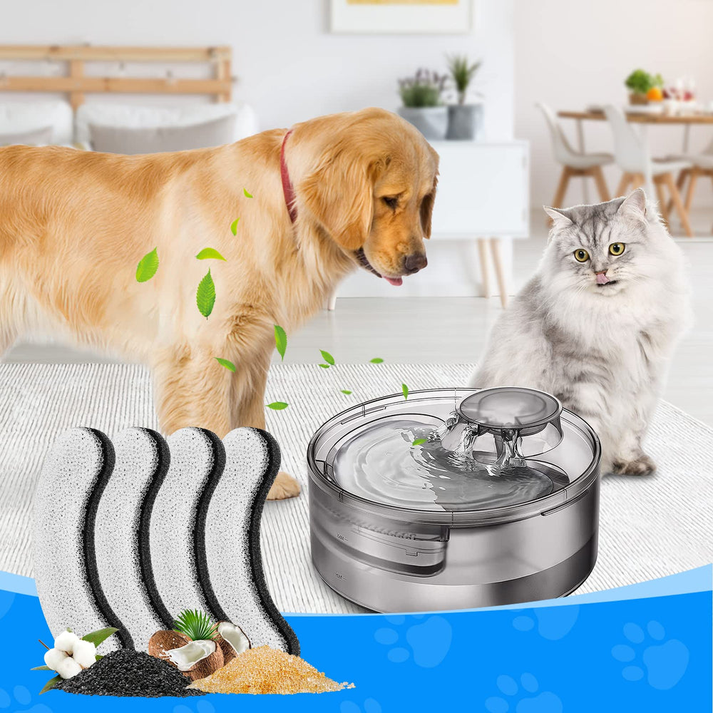 Pet owner swapping out filters to maintain fountain hygiene.