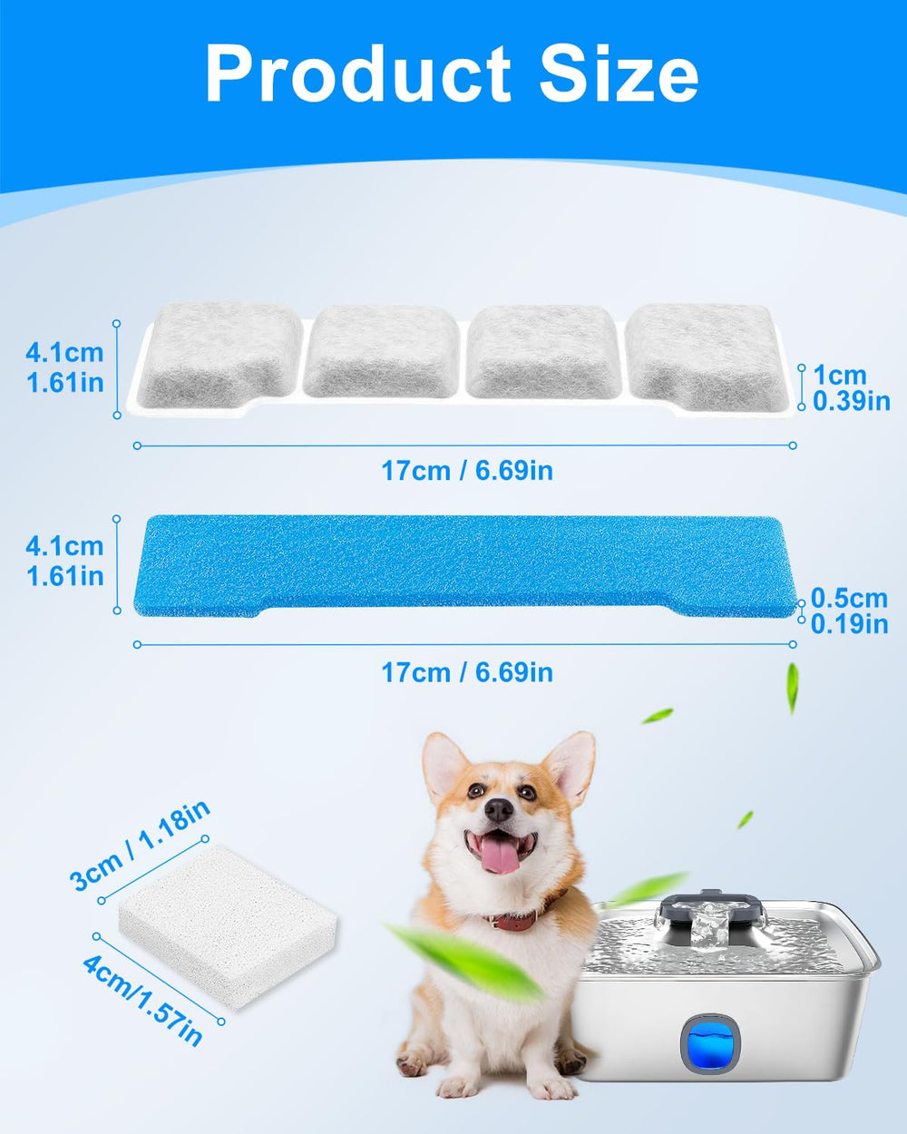 MyfatBOSS replacement sponges and pre-filters for thorough fountain cleaning.