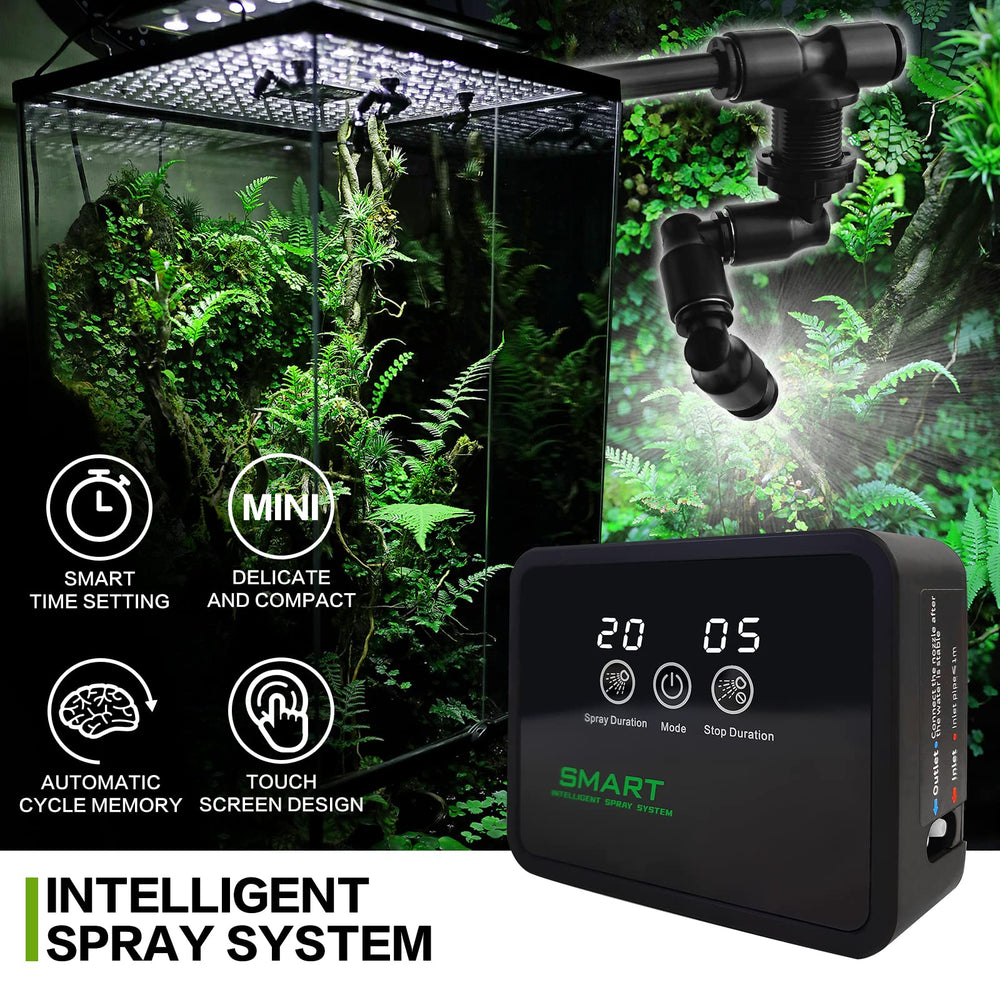 MYGIIKAKA Reptile Fogger shows 360-degree mist coverage in a terrarium