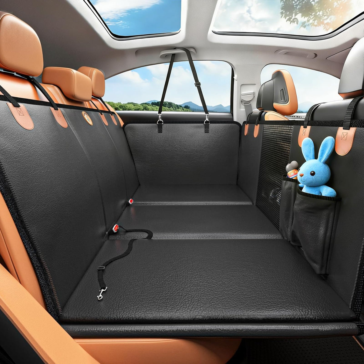 MYJAQI back-seat extender with PU leather cover for scratch-resistant pet protection