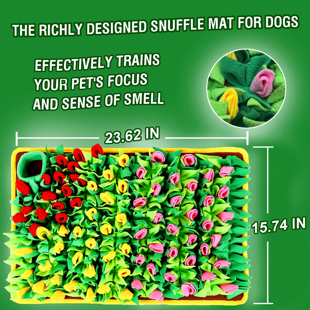 MYLIFESION snuffle mat top view shows a floral design for interactive play.