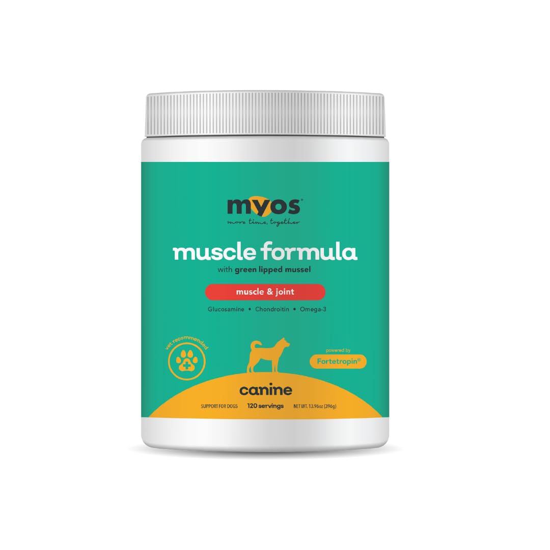 MYOS Canine Muscle & Joint bottle pour for active dogs.