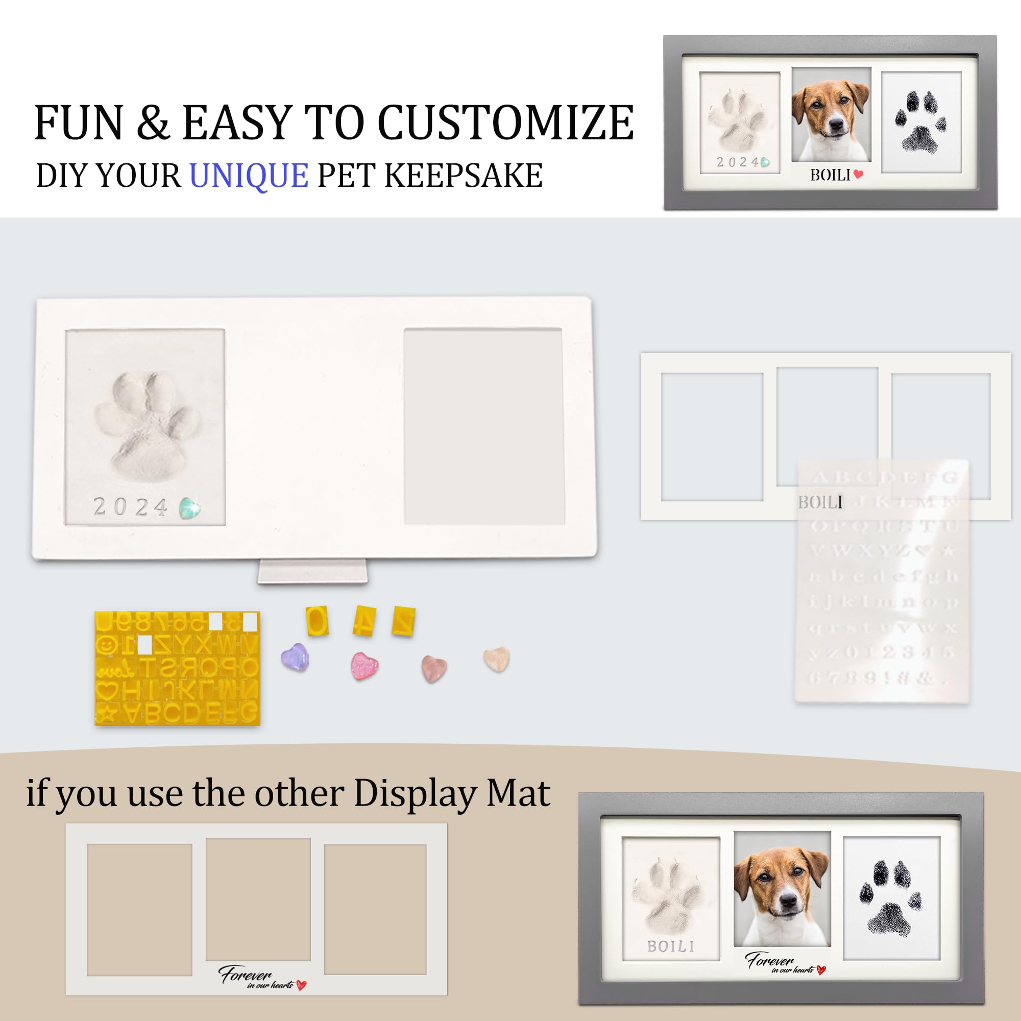 MYPAWLETS Paw Print Frame Kit: wooden memorial frame for display on shelf or wall.