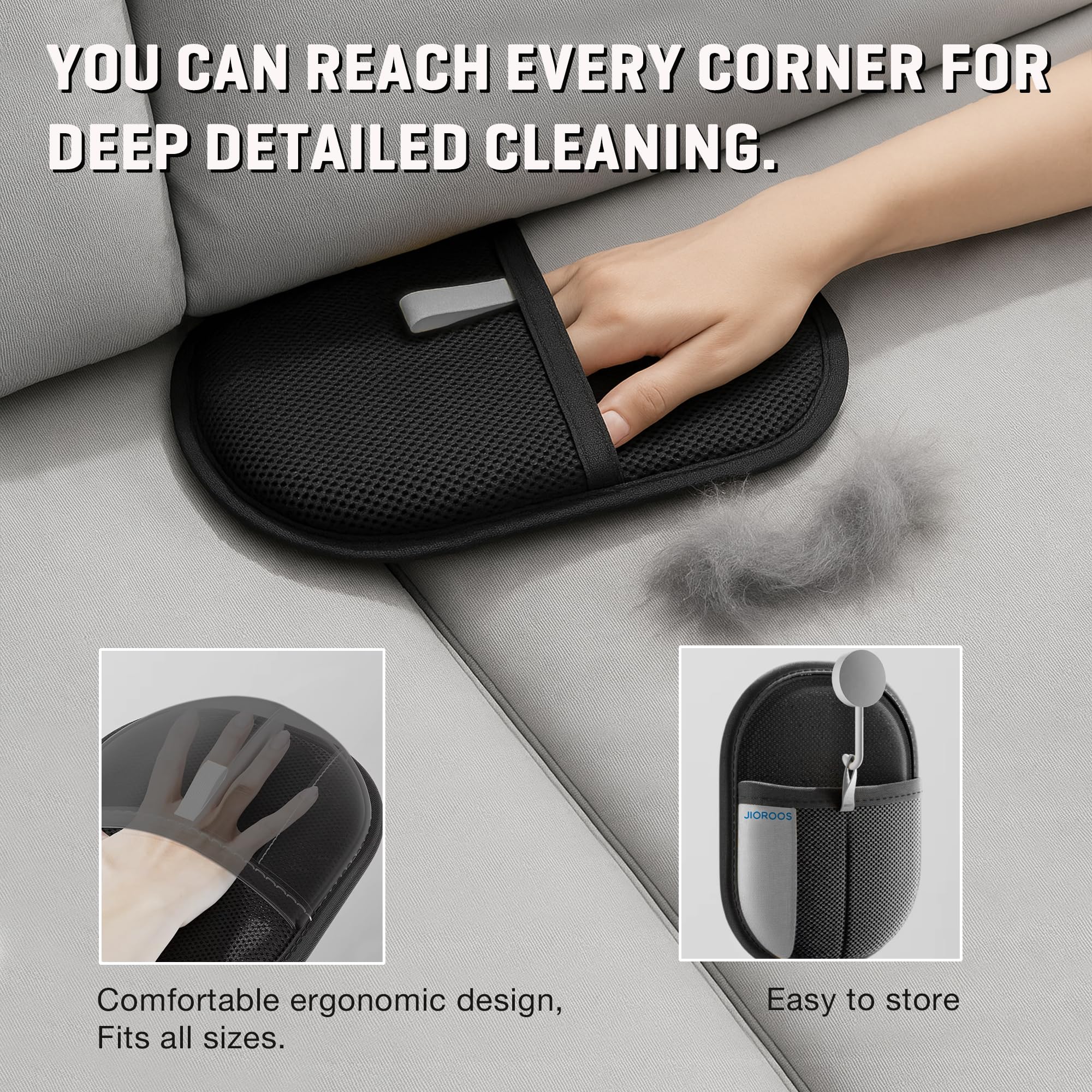 MyPera glove removing lint from clothing during laundry and care