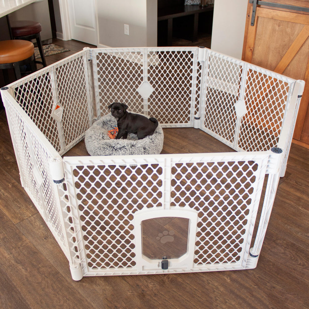 MyPet Petyard Passage lockable pet door provides secure entry for pets.