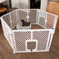 MyPet Petyard Passage lockable pet door provides secure entry for pets.