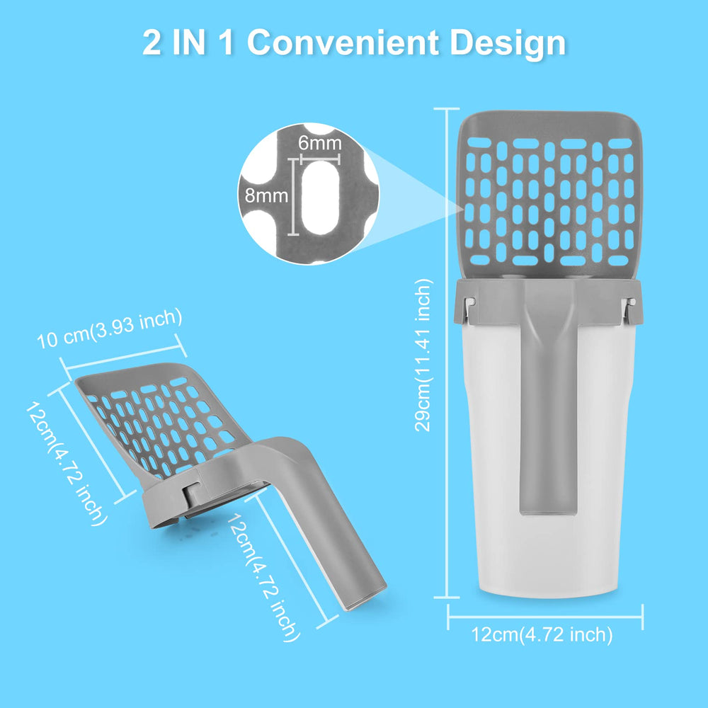 Dispenser on leash clip enables outdoor cat cleanup.