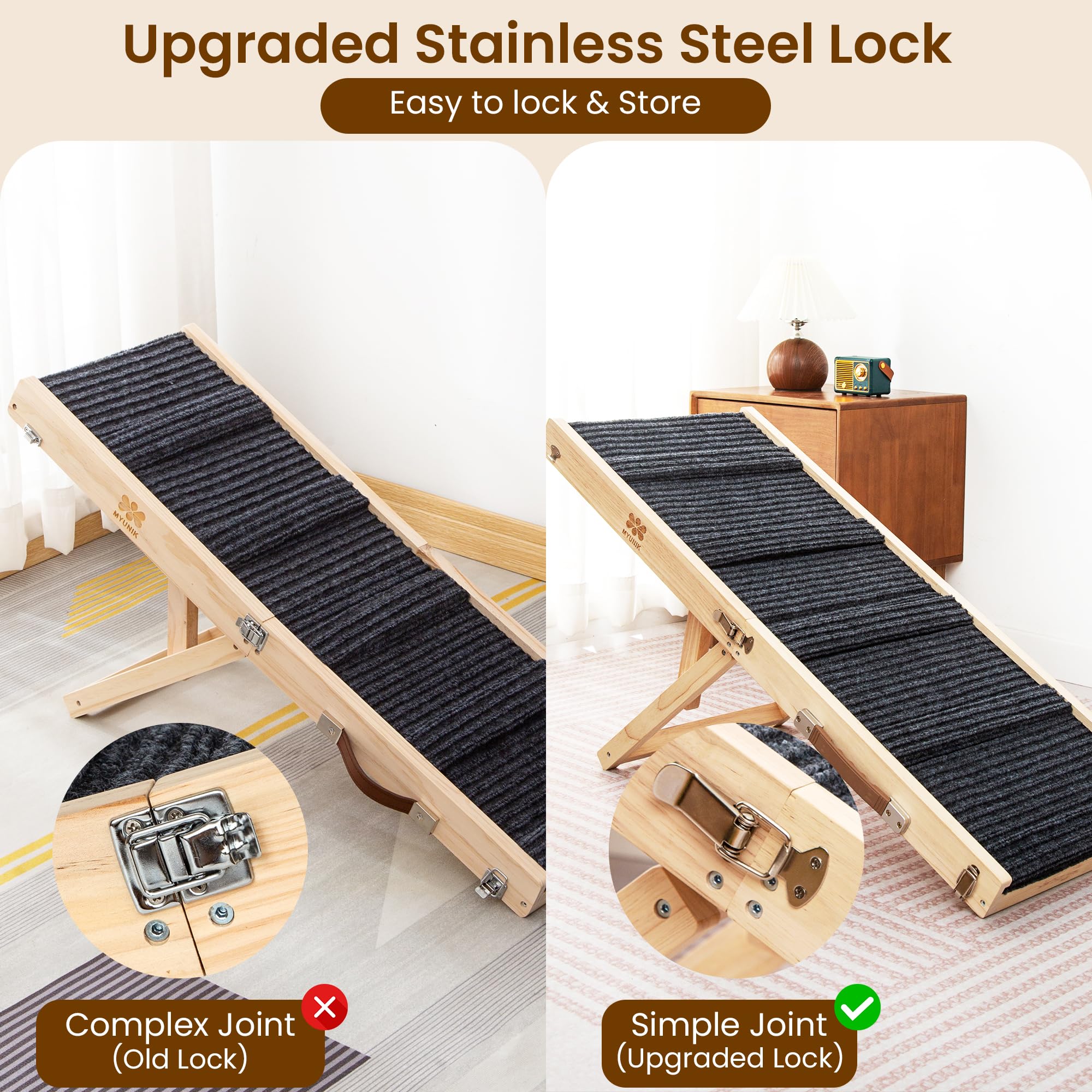 MYUNIK non-slip carpeted surface provides secure footing for climbing pets