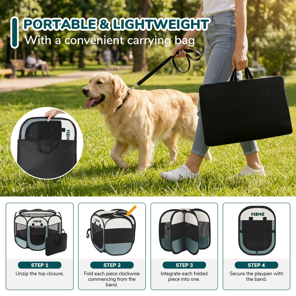 MZNZ dog playpen with 8 mesh sides provides airy ventilation