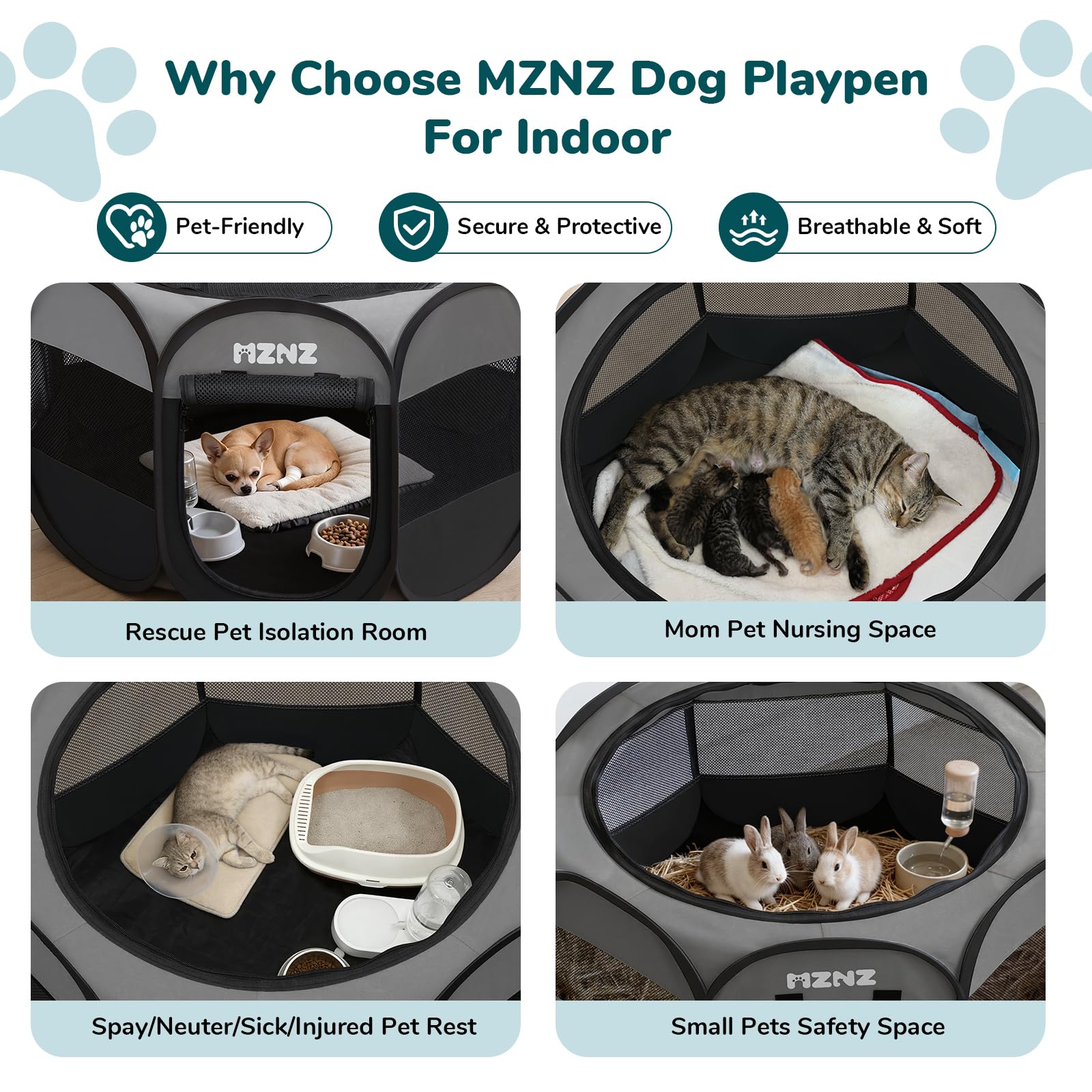 MZNZ playpen comes with carrying bag for travel-ready setup.