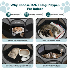 MZNZ playpen comes with carrying bag for travel-ready setup.