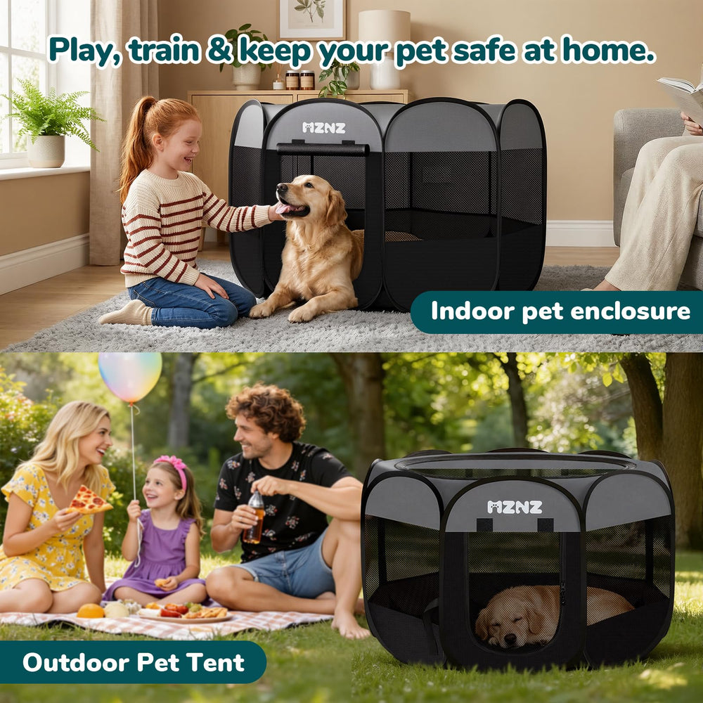 MZNZ dog playpen uses waterproof fabric for fast, mess-free cleaning.