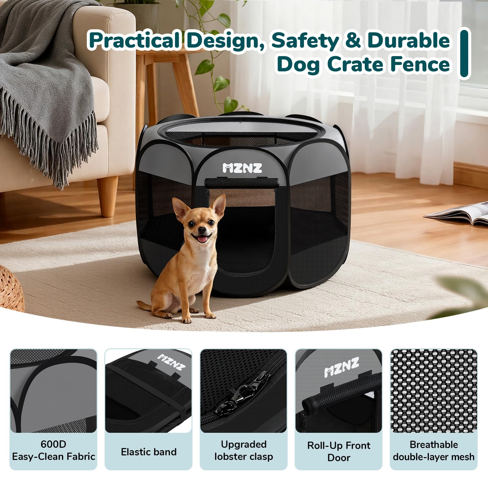 MZNZ playpen is easy to clean with damp wipe or rinse.