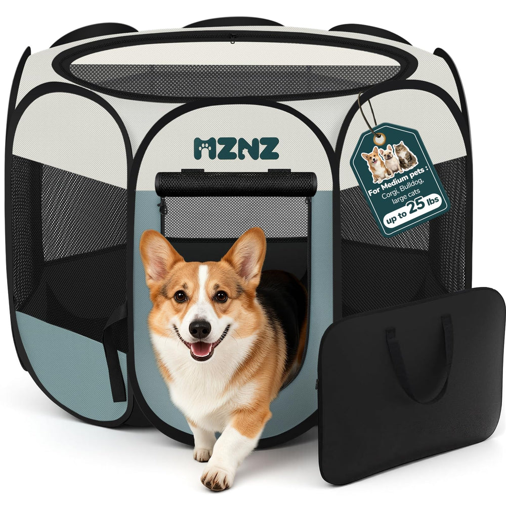 MZNZ dog playpen folded with carrying bag for travel convenience