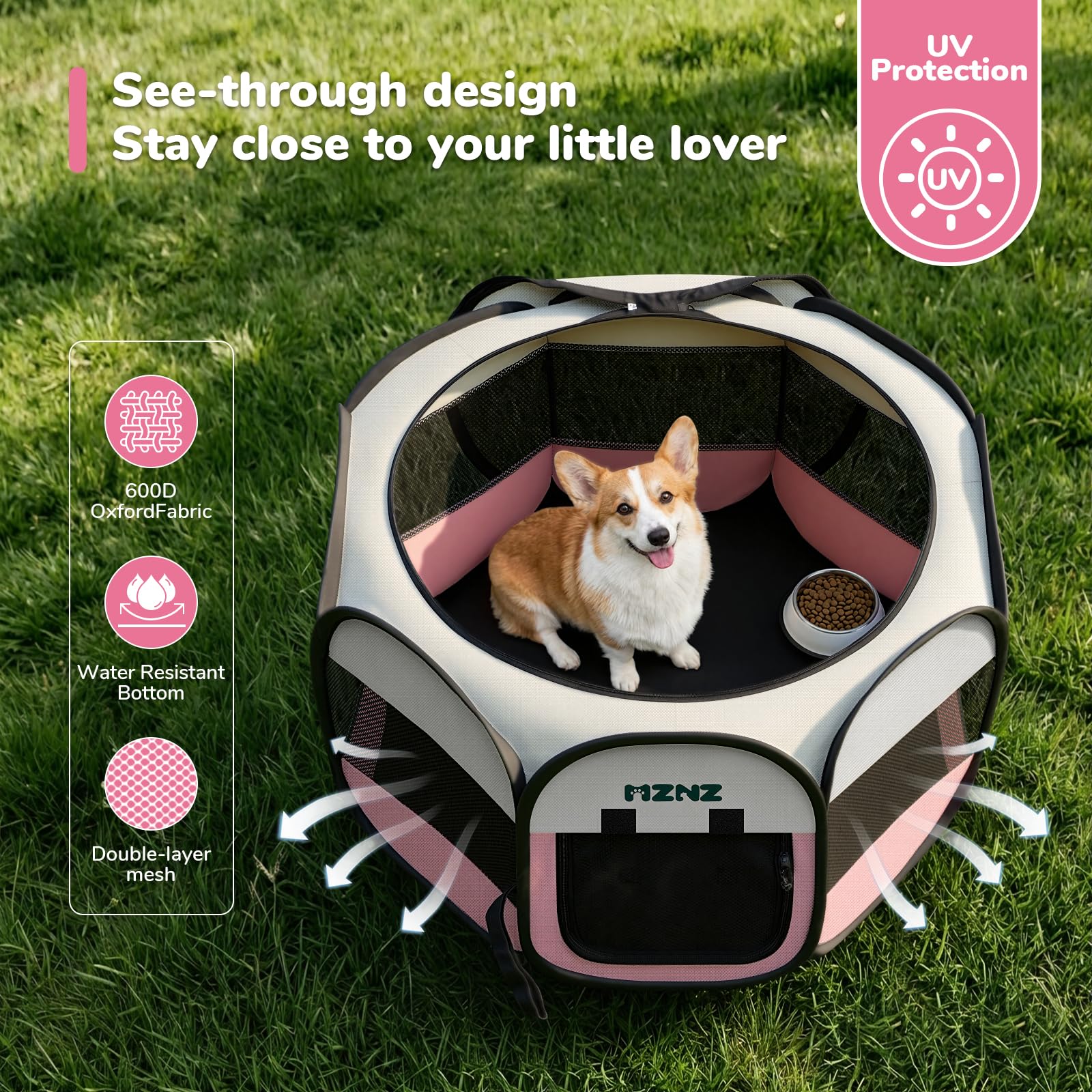 MZNZ Dog Playpen pink living-room use blends with decor