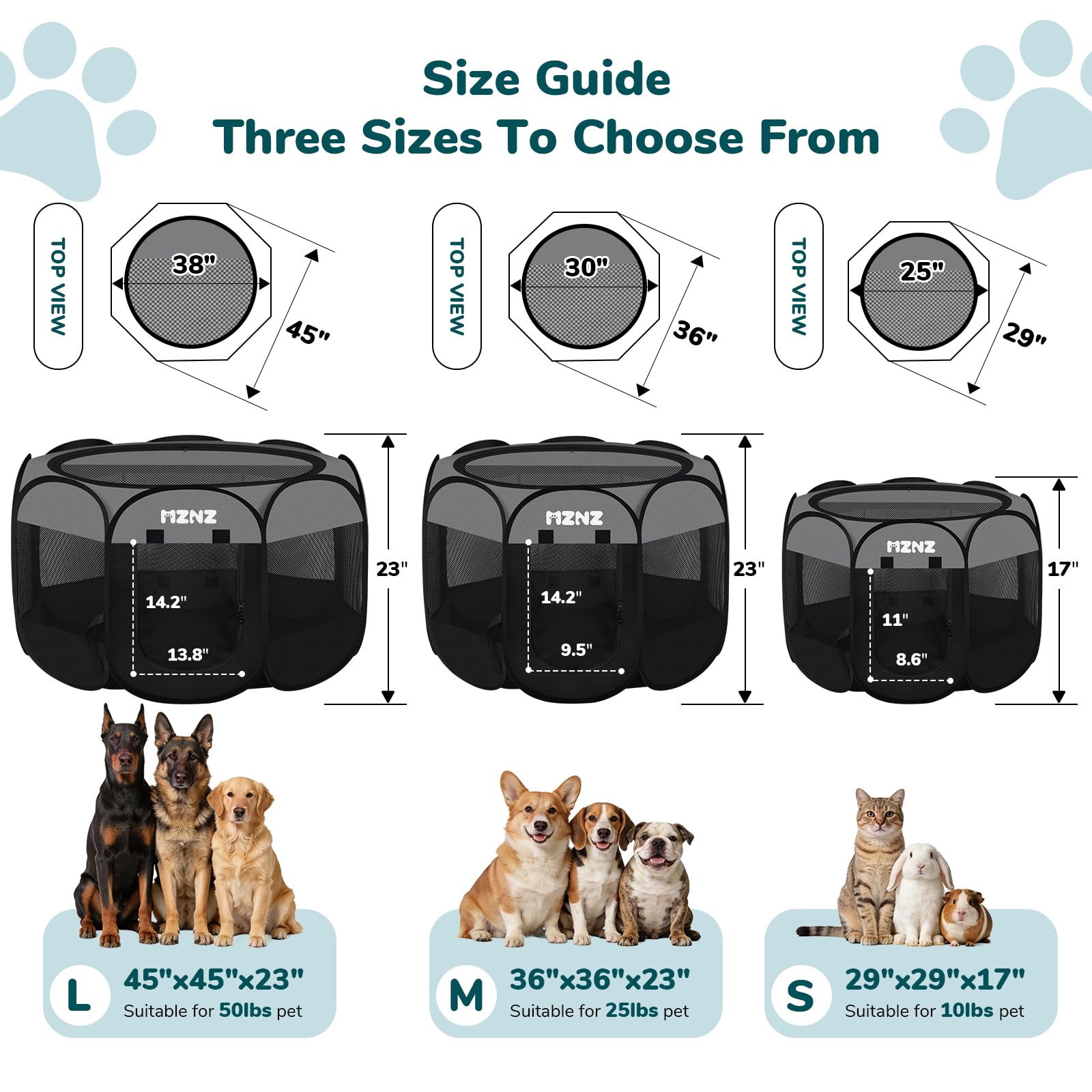 MZNZ playpen with roll-up door for easy pet access and safety.