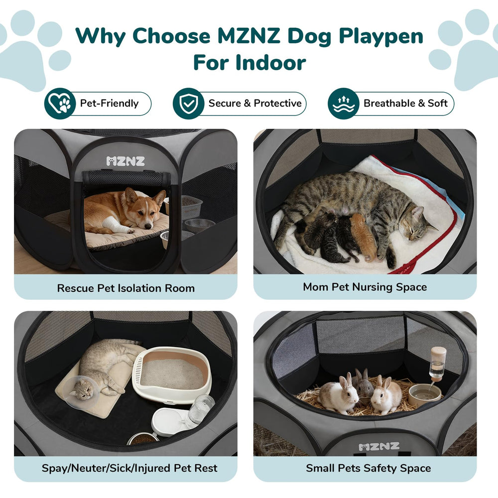 MZNZ dog playpen semi-mesh top provides shade.
