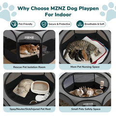 MZNZ dog playpen semi-mesh top provides shade.