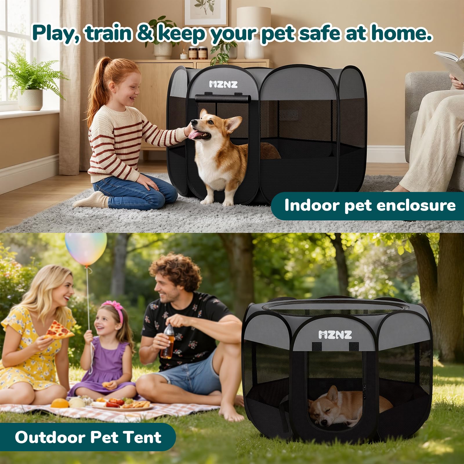 MZNZ dog playpen spacious interior for play and rest.