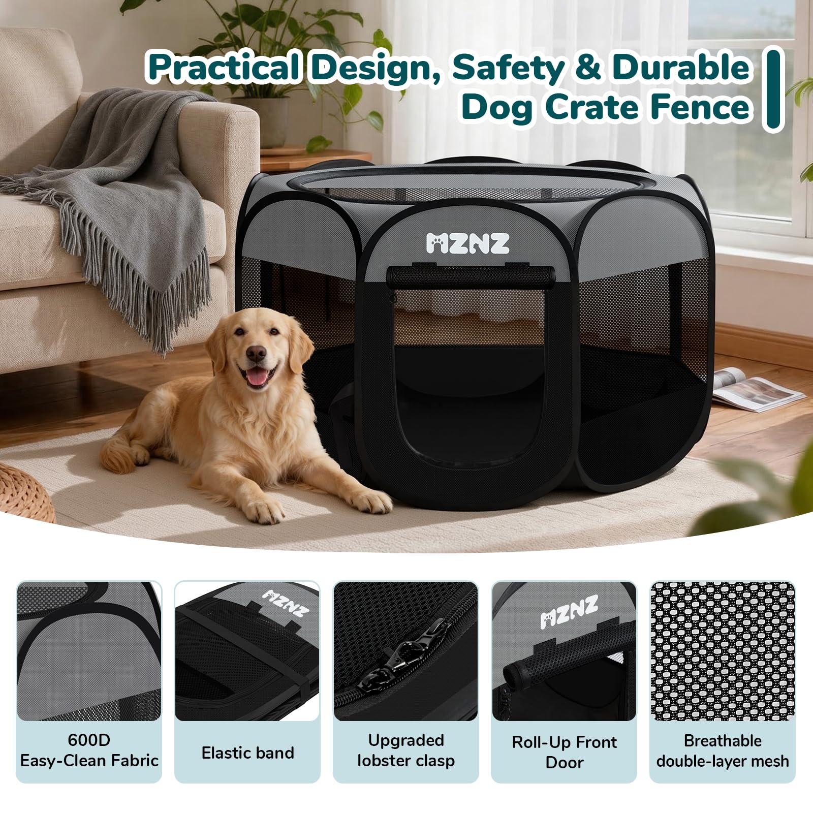 MZNZ travel-ready playpen ideal for camping, beaches, and parks.