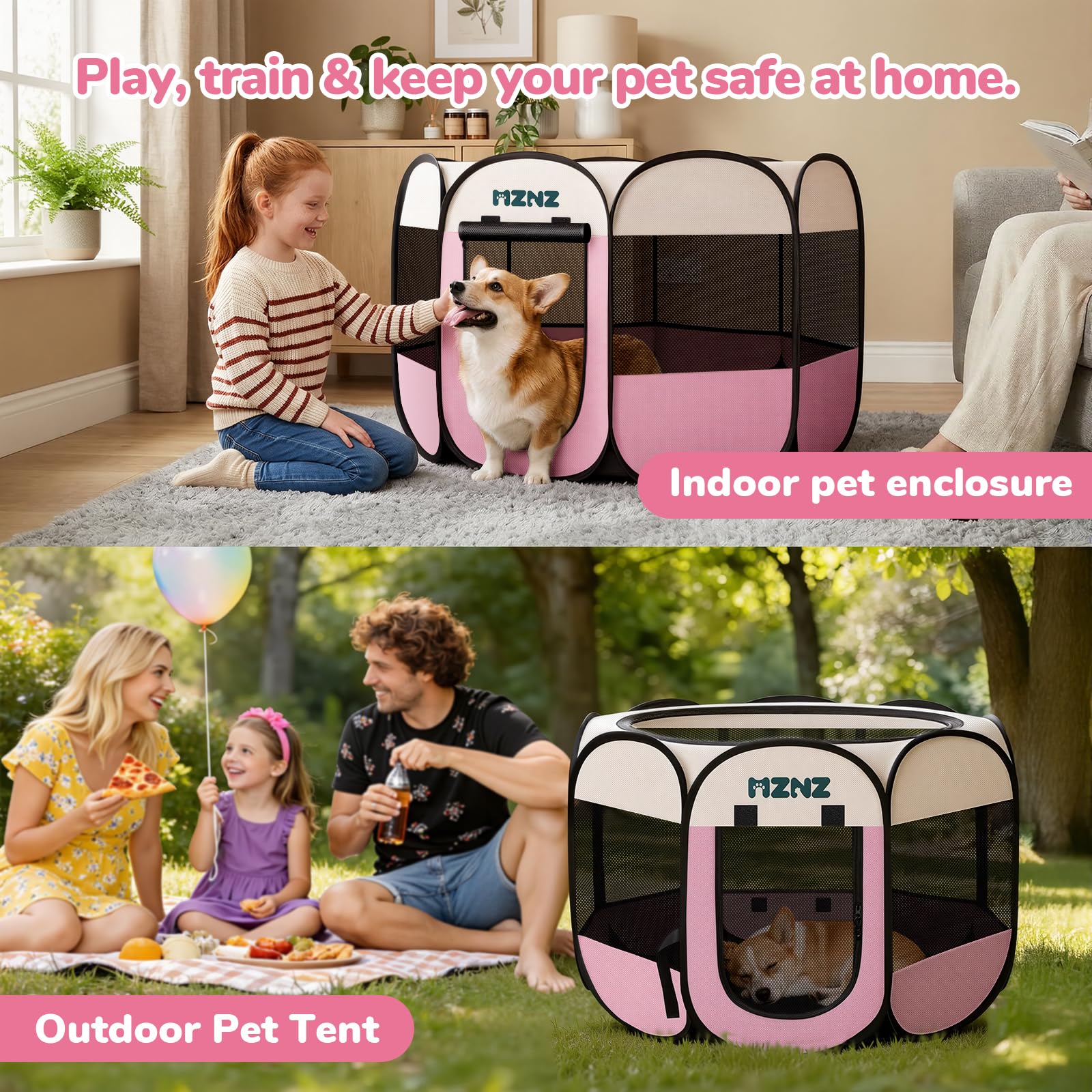 MZNZ Dog Playpen waterproof fabric easy to clean