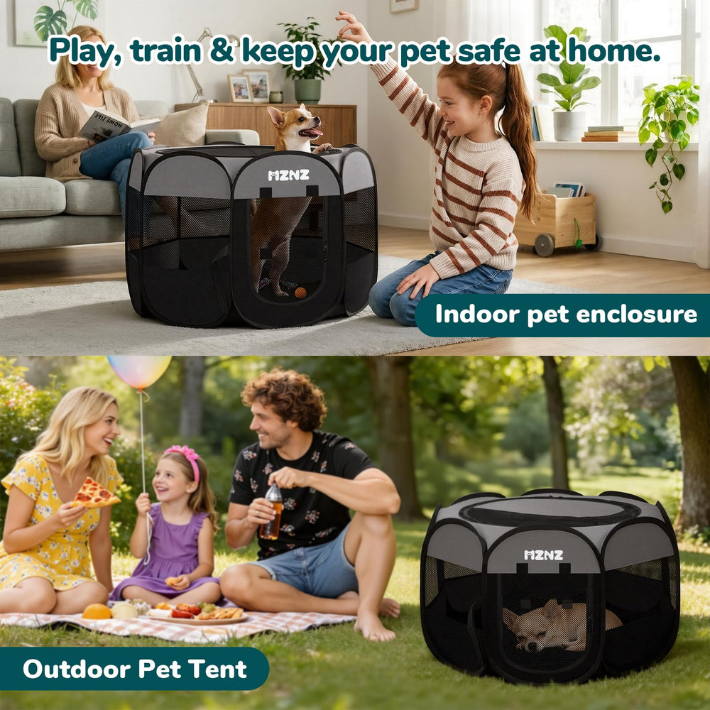 MZNZ dog playpen uses waterproof material for easy cleanup after adventures.