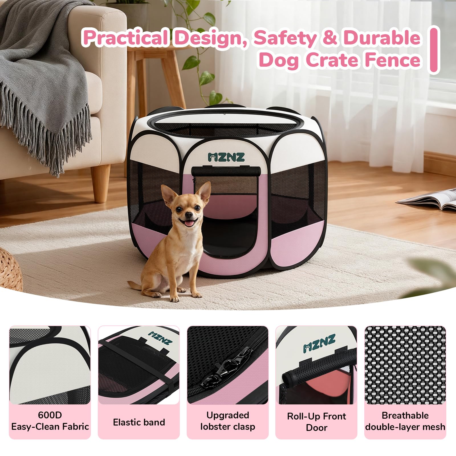 MZNZ waterproof fabric makes cleanup fast and easy.