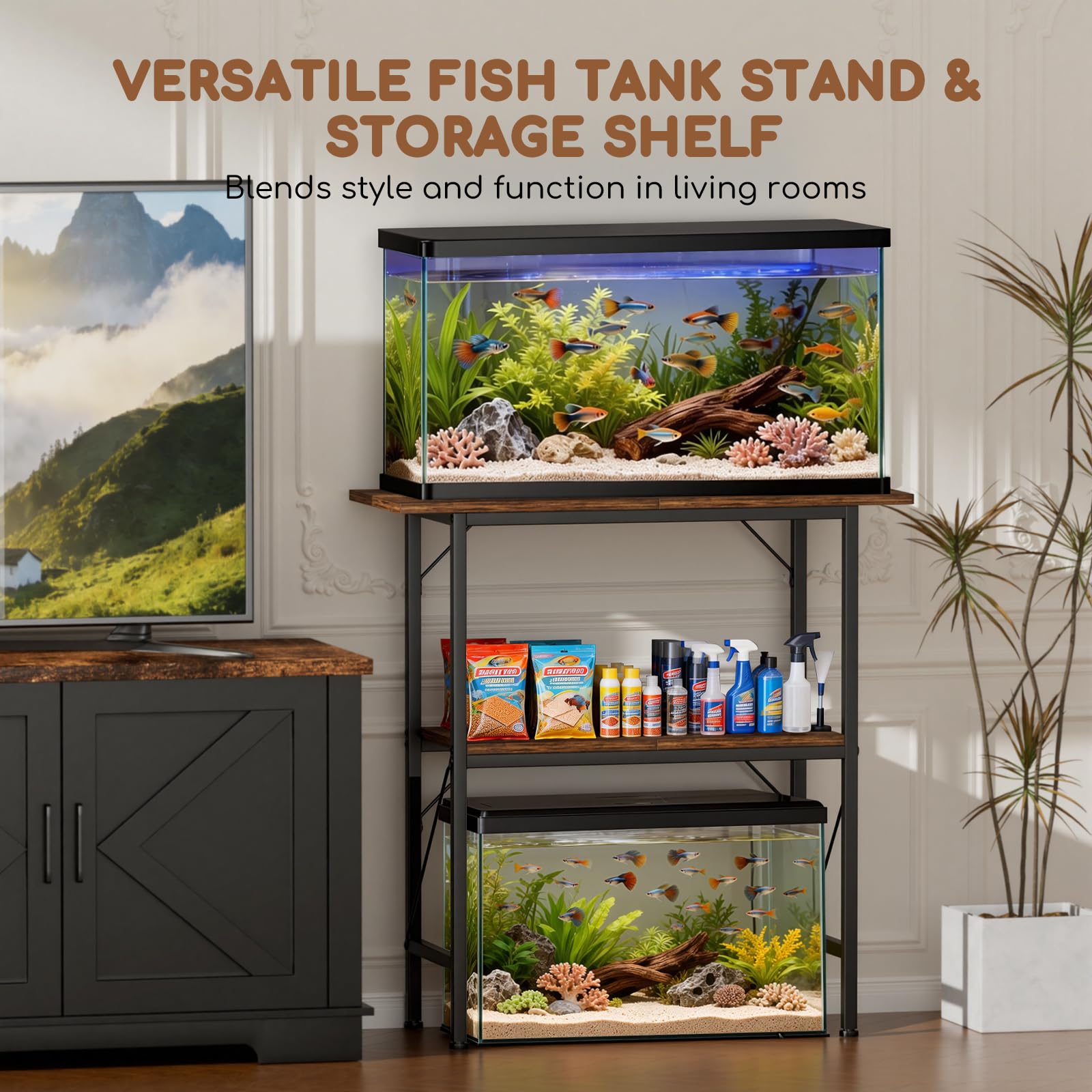 MZNZ stand in living room setup shows versatile home placement