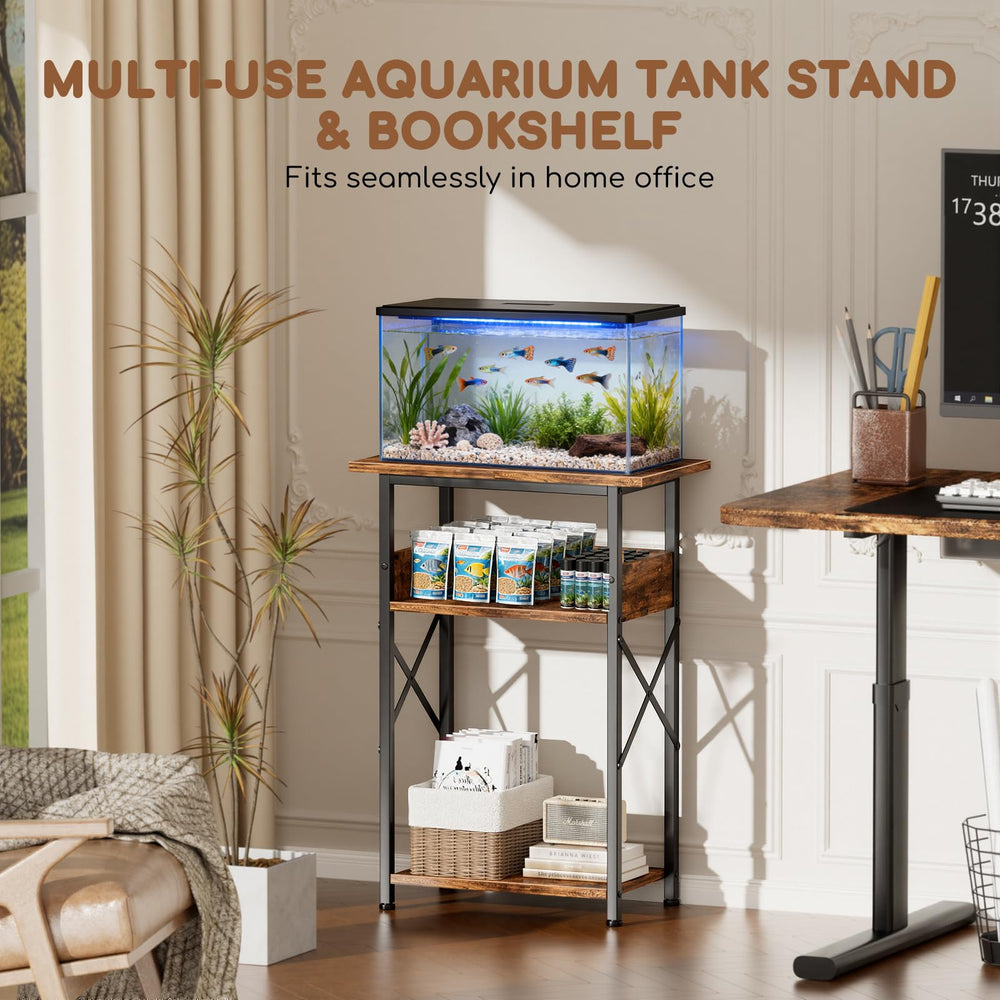 MZNZ open storage shelves keep filters, nets, and decor within reach.