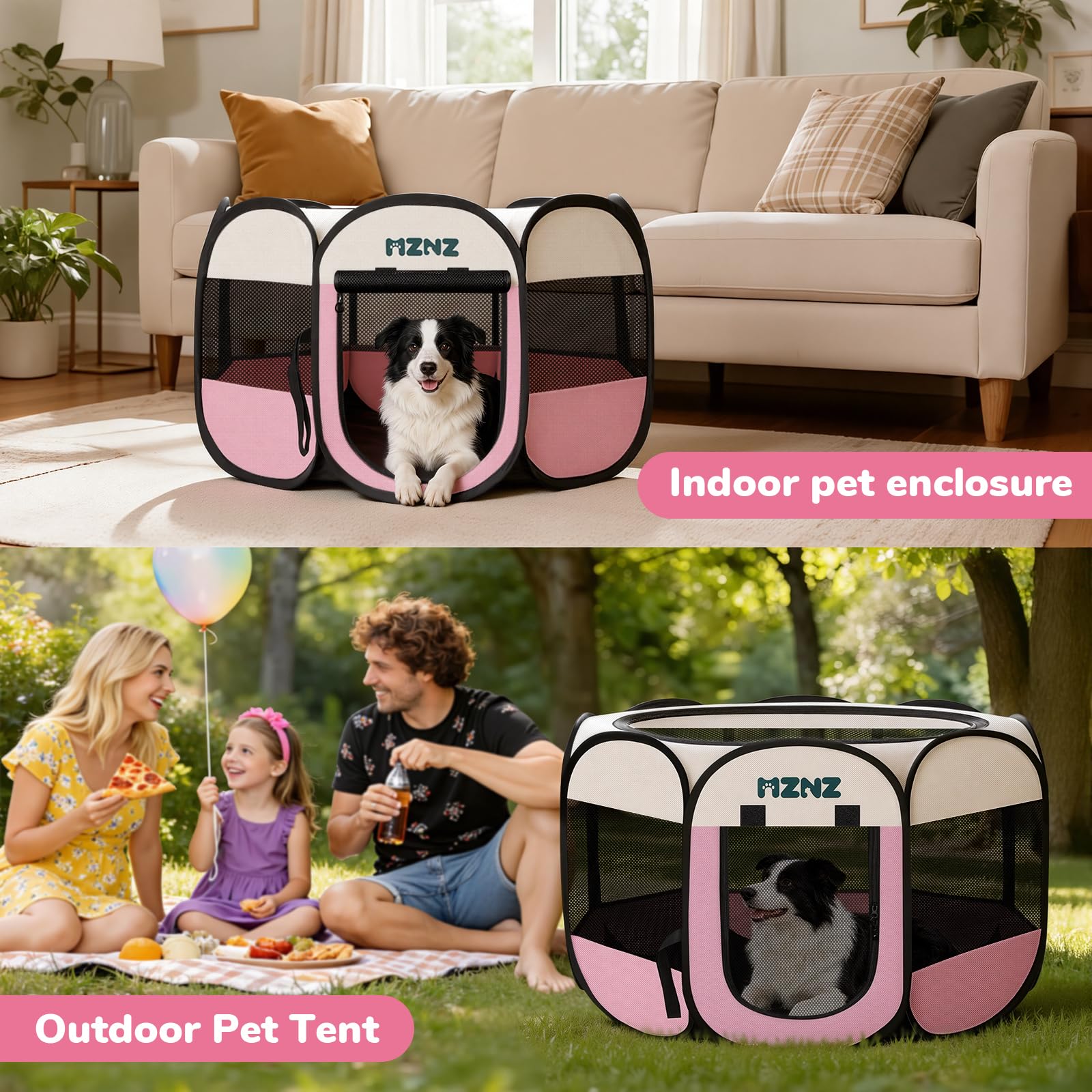 MZNZ pet enclosure carrying case for travel and portability.