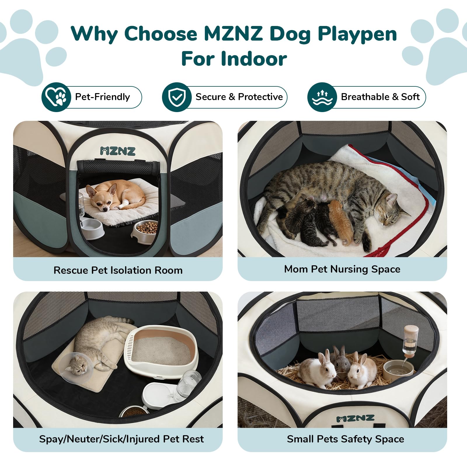 MZNZ playpen shows eight mesh sides for ventilation and visibility