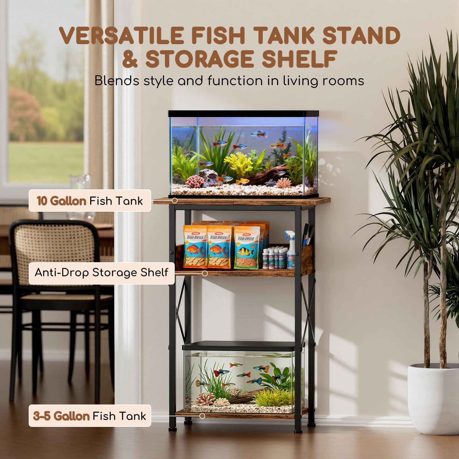 MZNZ rust-proof metal frame for durable, wobble-free fish and reptile setups.