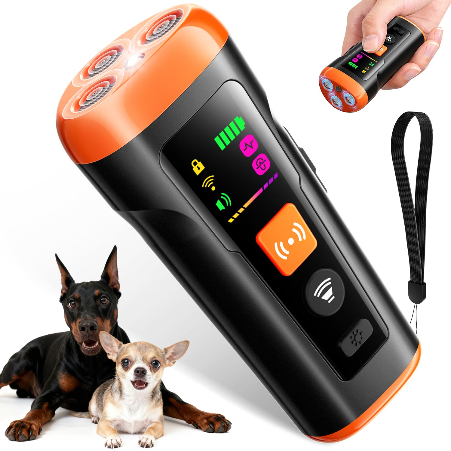 Mzorts dog bark deterrent device front view for indoor training with ultrasonic cues