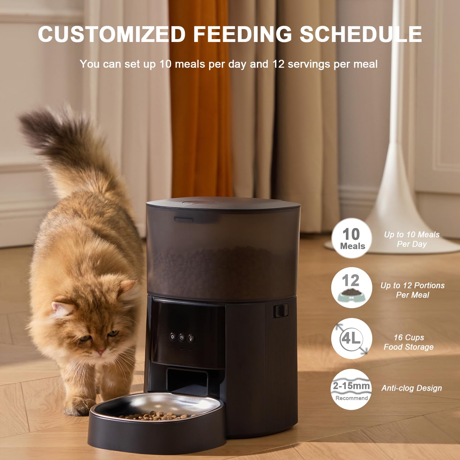 MZZ app-controlled feeder interface enabling easy meal planning on the go