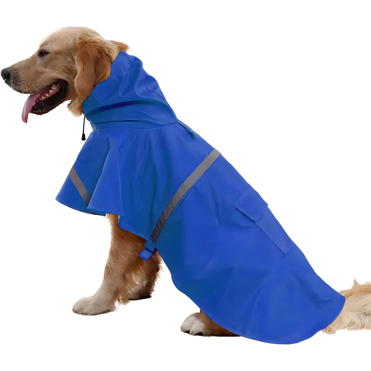 NACOCO dog raincoat XL blue back view highlights visibility and weather protection during outdoor adventures.