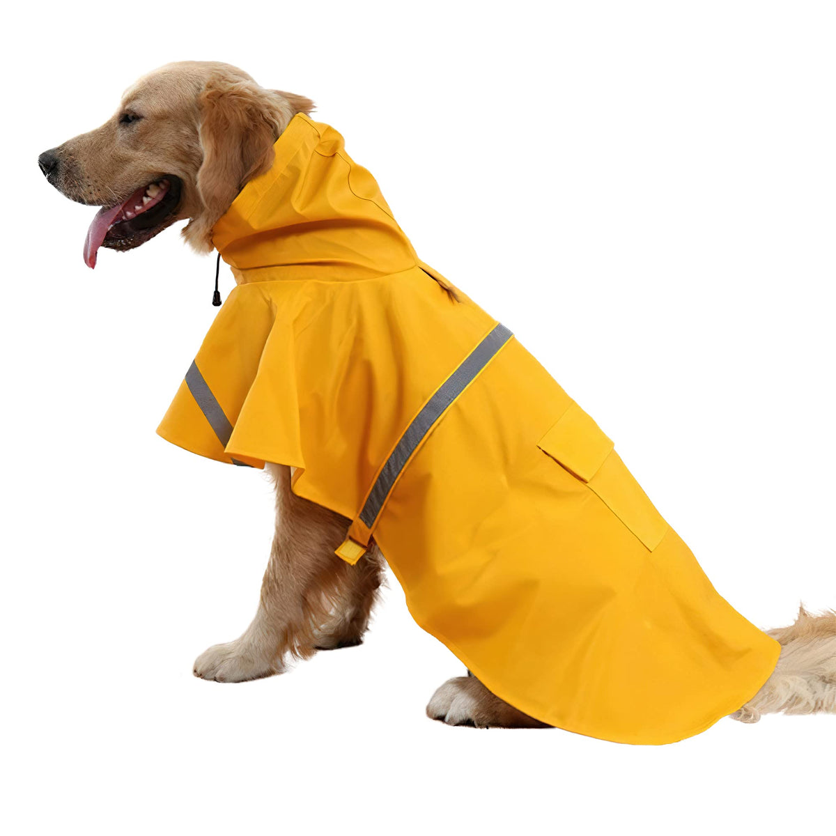 NACOCO dog raincoat back view with reflective strip for night visibility.