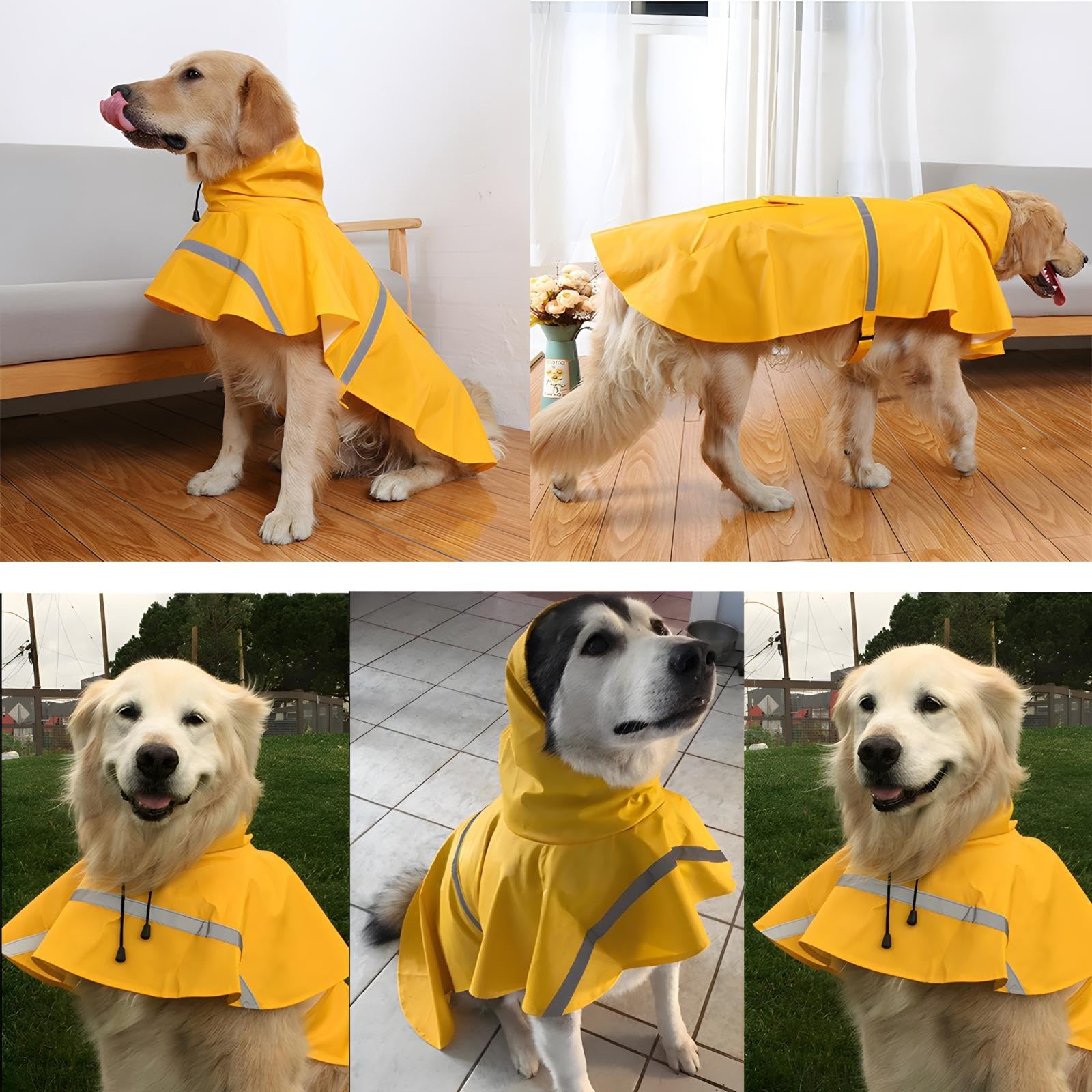 NACOCO XXL raincoat front hood view showing adjustable belly strap.
