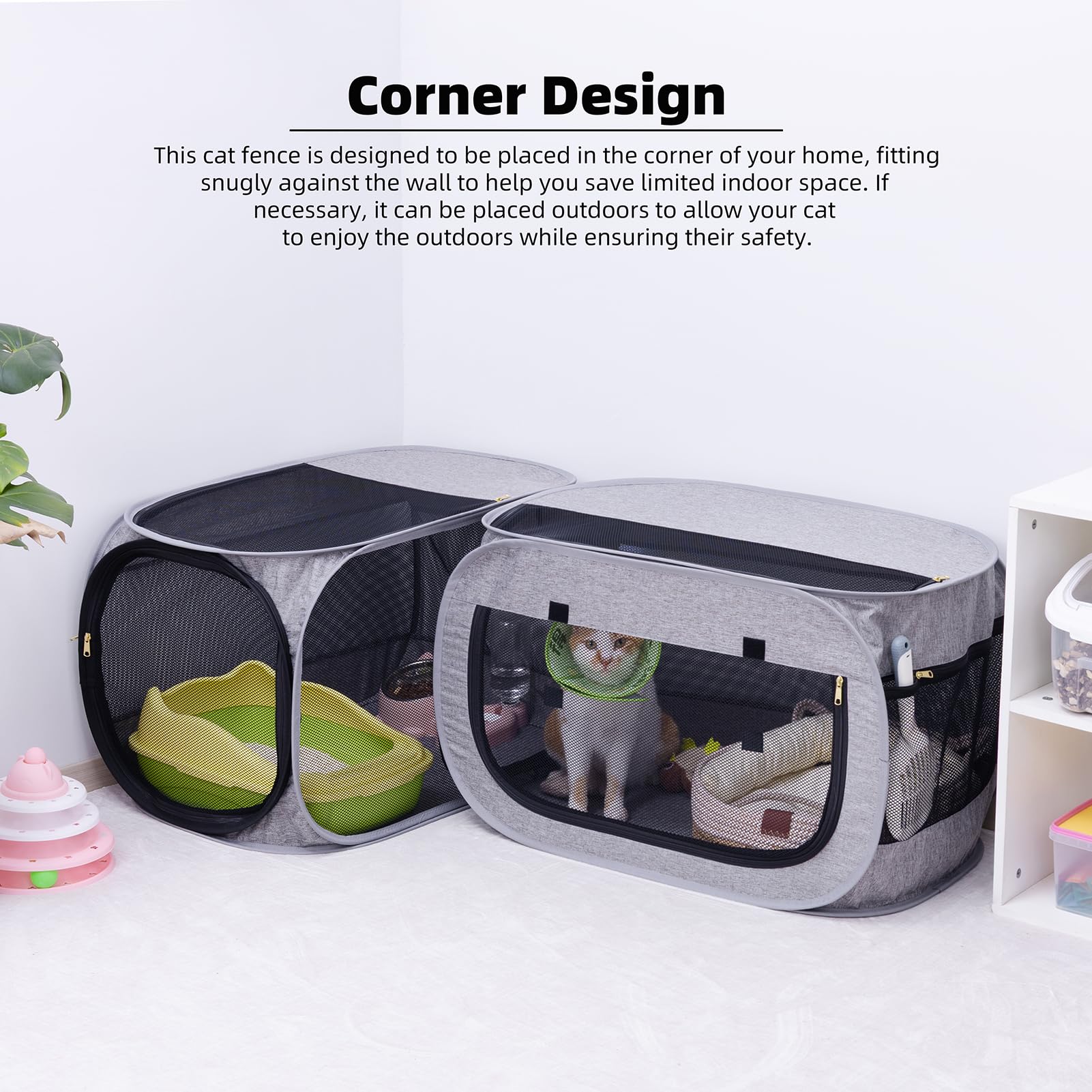 NAFU corner cat playpen suitable for outdoor use on lawns.