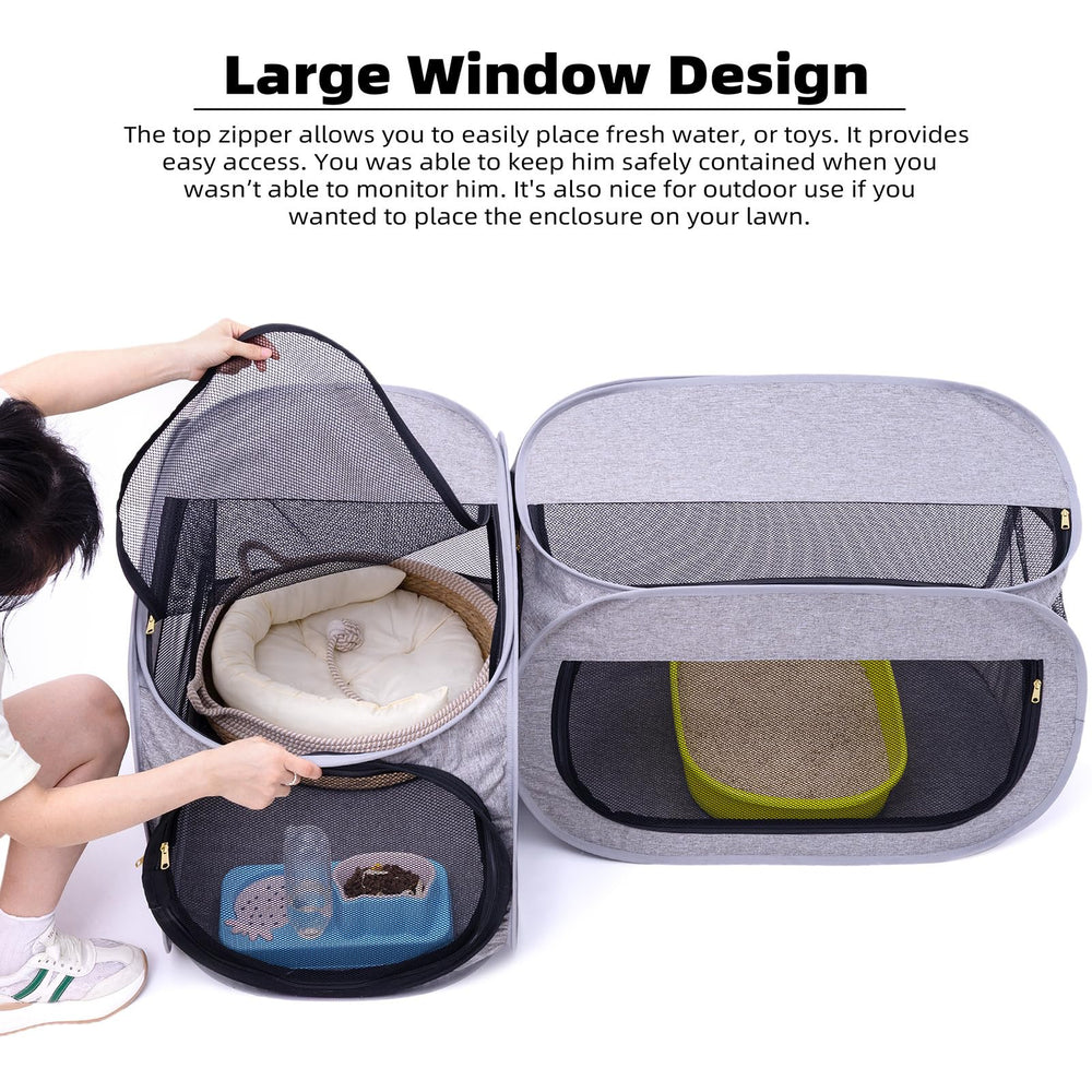 NAFU corner cat playpen upper opening enables quick access to water or toys.