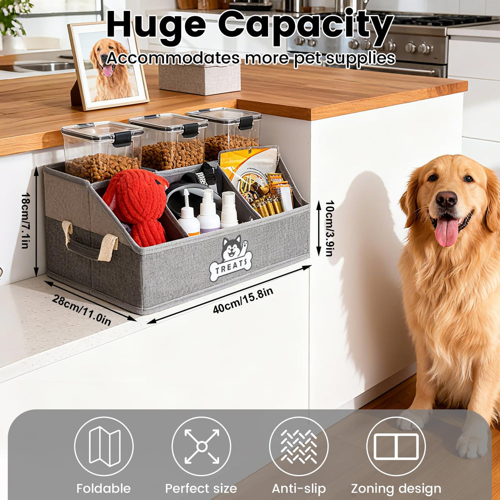 Nage-Bay dog treat container basket with dividers demonstrates organized zones for treats and accessories.