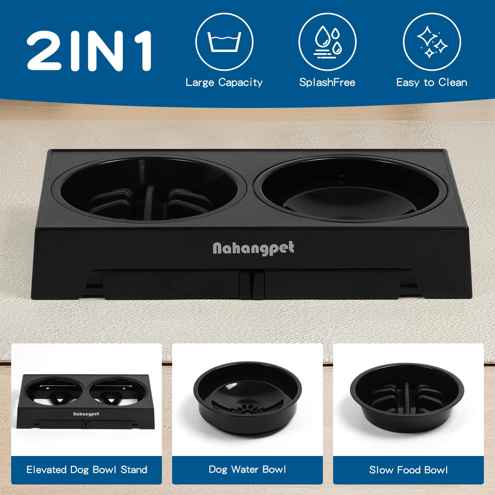 NAHANGPET 2-in-1 design combines food and water bowls in one unit