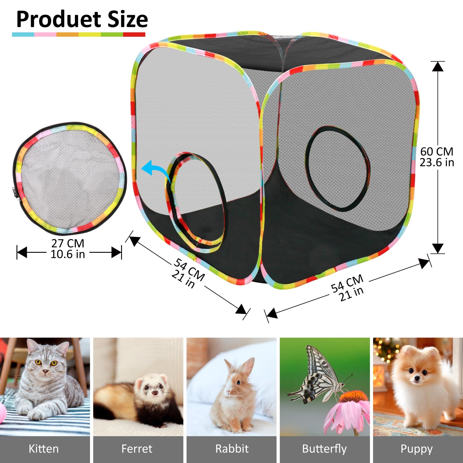 Naielfopet escape-proof mesh rolling cat cube with dual-zipper doors for secure outdoor use