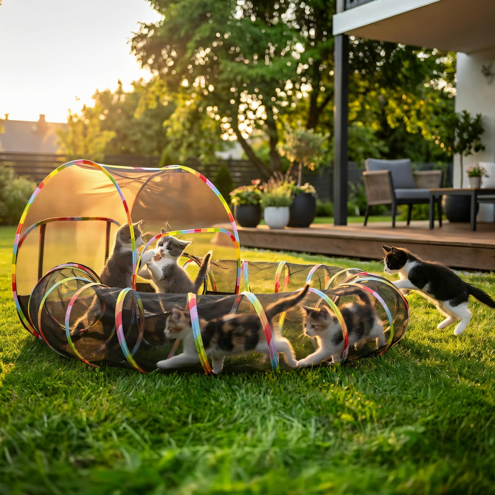 Naielfopet long mesh tunnel extends play space for supervised exploration.