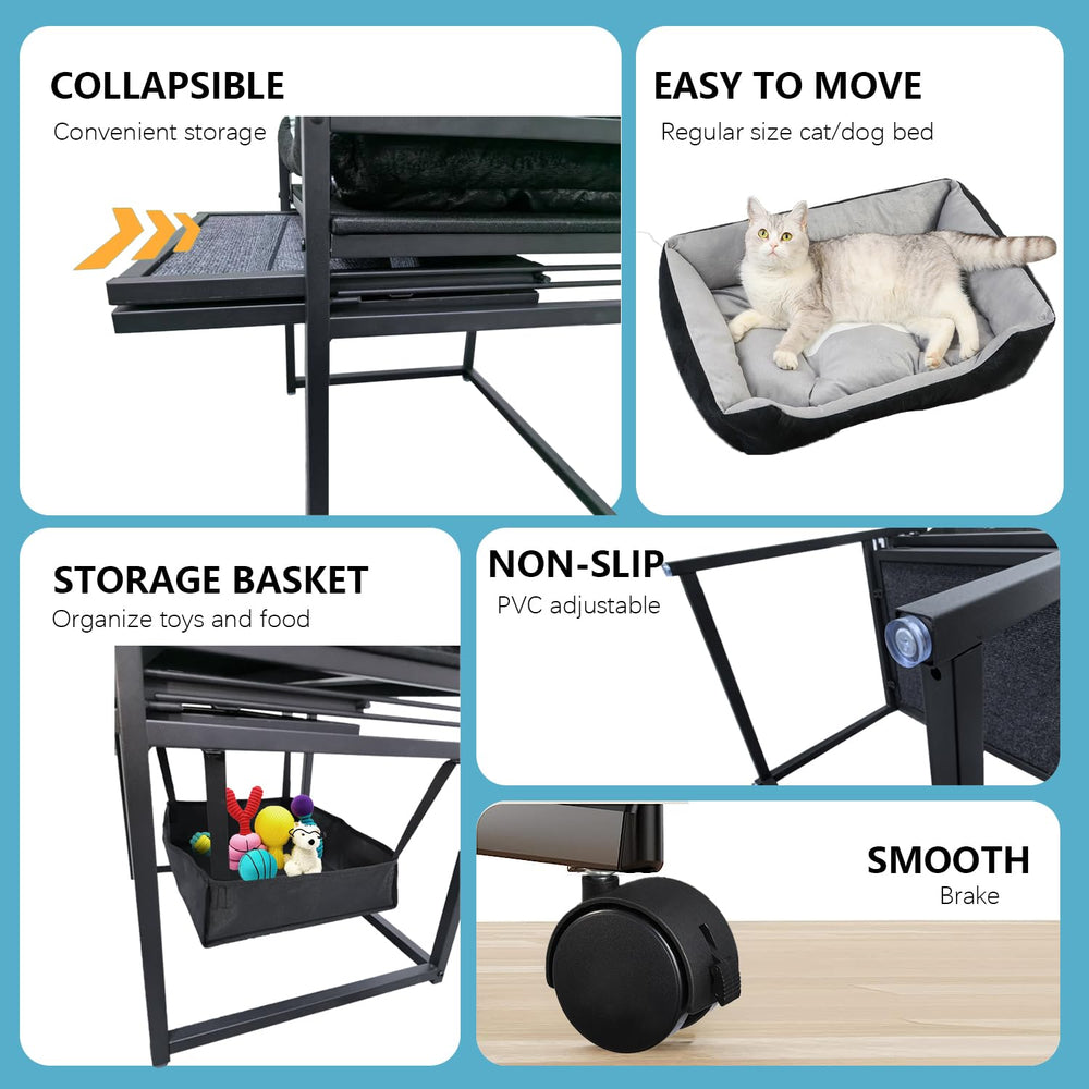 NAILDOKI locking casters enable easy repositioning for pet comfort.